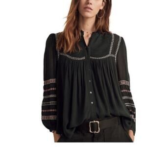 BASH ba&sh Celeste Blouse Viscose Embroidered Lady Top Ecru Women’s US Size Xs